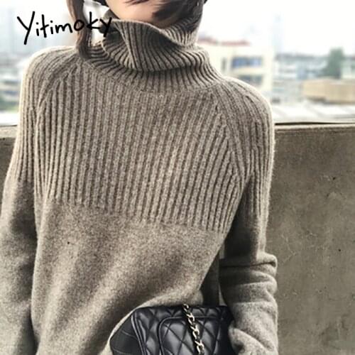 Yitimoky Knitted Woman Sweaters Autumn Winter 2021 Korean Fashion New Loose Brown Jumpers Black Dark Gray Camel Beige Pullovers