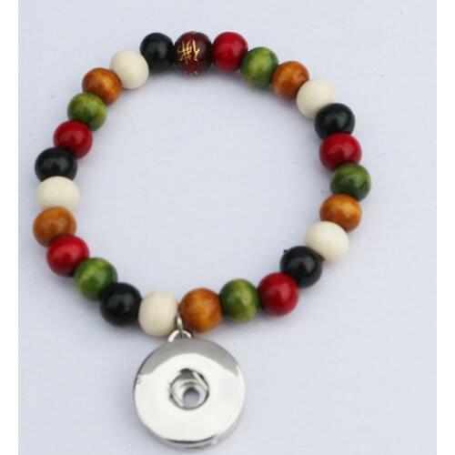 1PCS New Arrive 8mm Colorful Wooden Beads Adjustable Bracelets Diy Snap Button Bracelets 18mm Metal Button Charm Snap Jewelry