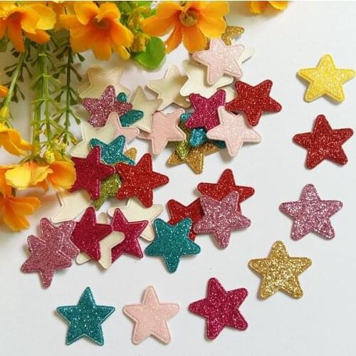 100pcs/ Colored Glitter Star applique flower patch for clothes hair accessories for craft Wedding Christmas ornament decoration