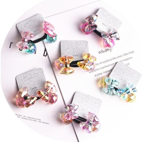 2Pcs/lot hair accessories Korean version of the colorful bow hair ring cartoon hair rope childrens headdress high elastic