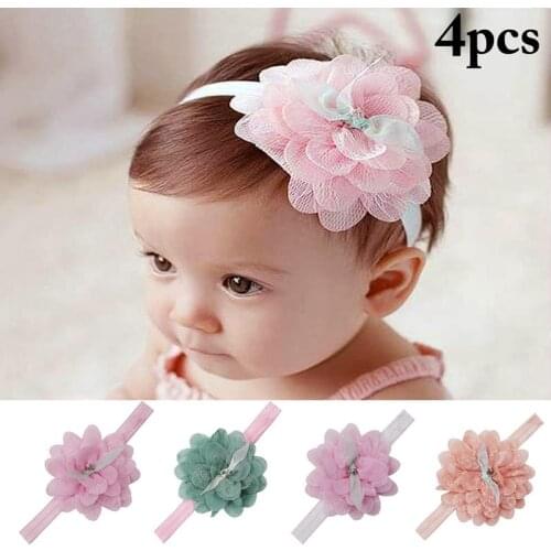 4pcs Baby Headband Flower Baby Elastic Lace Hair Band Newborn Infant Headbands For Girls Headwear Baby Girls Hair Accessories