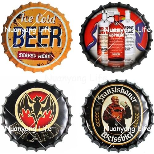 42CM Beer Bottle Cap Retro Plaque Metal Tin Signs Cafe Bar Pub Signboard Wall Decor Vintage Nostalgia Round Plates Art Poster