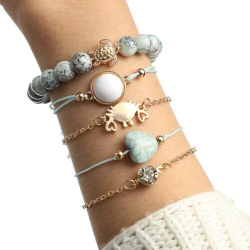 5 Pcs/set Charm Bracelets Turtle Brab Rhinestone Chain Heart Bracelet For Women Summer Beach Frinendship Jewelry