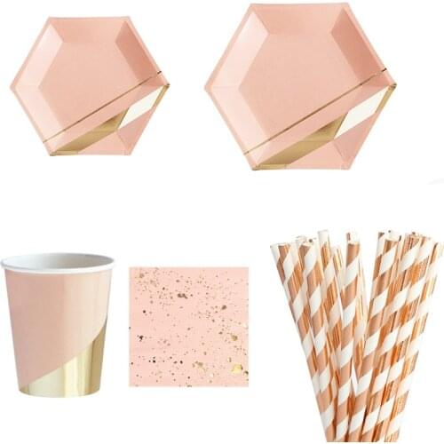 69Pcs/lot Rose gold Blue Pink Foil Disposable Tableware Party Decor Birthday Napkins Paper Cup Plate Christmas Party baby shower