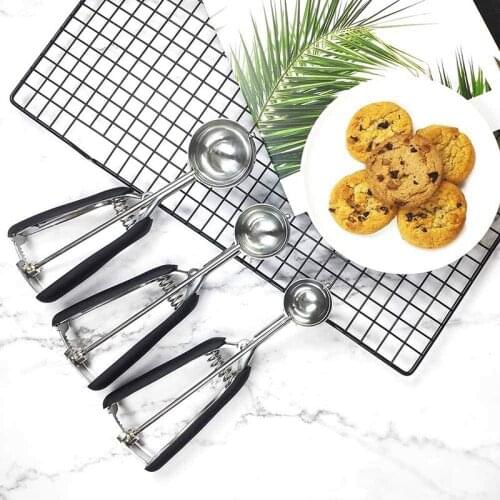 ABZS Ice Cream Scoops Set of 3 Cookie Scoop for Baking Stainless Steel with Anti Slip Rubber Grip Cookie Dough Scooper