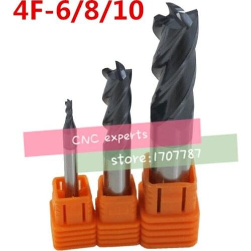 Free shipping 3PCS 4F-6.0/8.0/10.0mm tungsten carbide steel cutter CNC milling cutting hardness HRC50 carbide Milling cutter