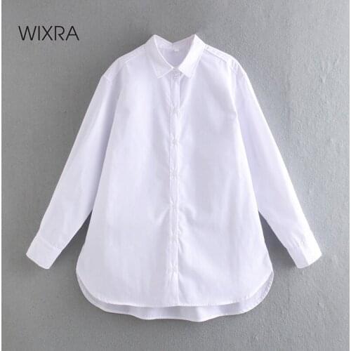 Wixra Womens Spring Summer New White Shirts Full Sleeve Oversized BF Korean Style Loose Blouse Tops Hot