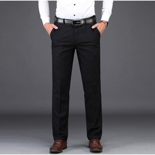Plus Zise 42 44 46 Dress Pants Men Classic Style Business Casual Loose Straight Stretch Black Trousers Male Brand
