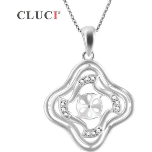 CLUCI 925 Sterling Silver Four Leaf Clover shaped pendant mounting Rhinestones pendant necklace for women making SP231SB