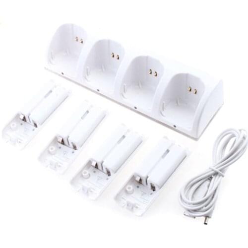 For Wii controller Quad 4 Charger Dock Station+ 4pcs 2800mAh Rechargeable Batteries Kit for Wii Remote Controller White Charger