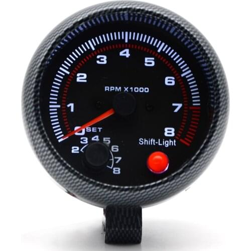 3.75" 95mm Carbon Electrical Tachometer RPM Gauge With Internal Shift Light 4 6 8 Cylinders