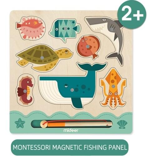 Mideer Kids Early Montessori Educational Baby Colorful Cartoon Children Wooden Magnetic Fishing Board Game Toys