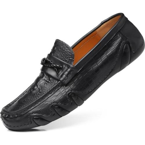 2021 Shoes Man 100% Genuine Leather Man Flat Shoes Casual Loafers Slip On Flats Shoes Moccasins Man Driving Shoes