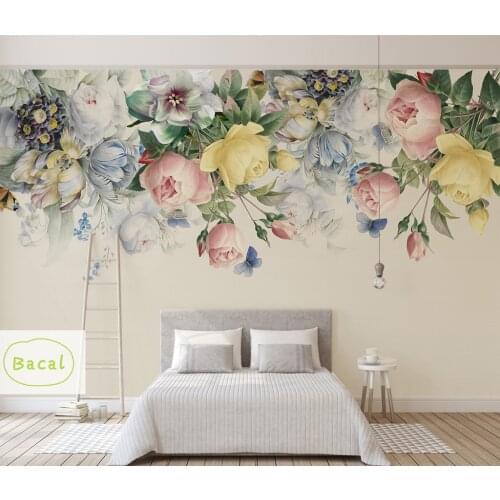 Custom Any Size 3D Wall Murals Wallpaper Retro Hand Painted Floral Wall Painting Living Room Home Decor Mural Wallpaper Flower
