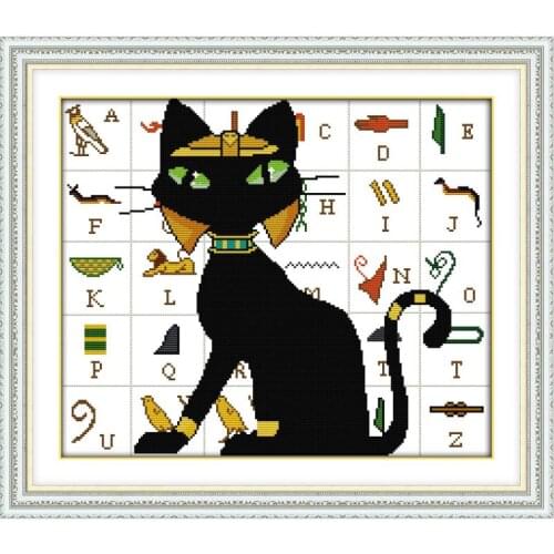 Joy Sunday Black Cat And Alphabet Embroidery Packs Cross Stitch Kits Paintings Patterns DIY11&14CTDMC Needlework Sets Handicraft