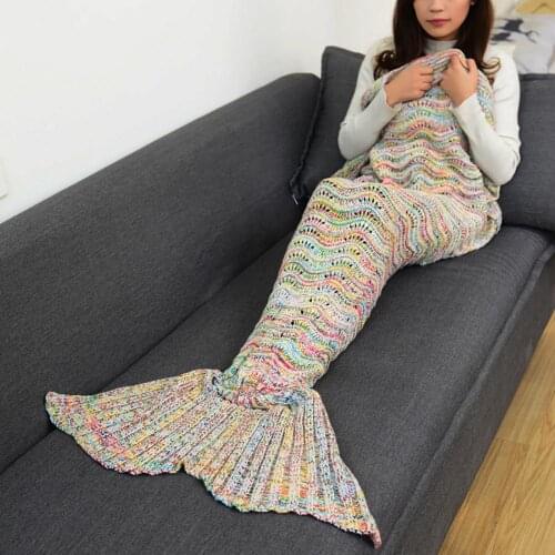 Yarn Knitted Mermaid Tail Blanket Soft Sleeping Bed Handmade Crochet Anti-Pilling Portable Blanket Super Soft Sleeping Bed