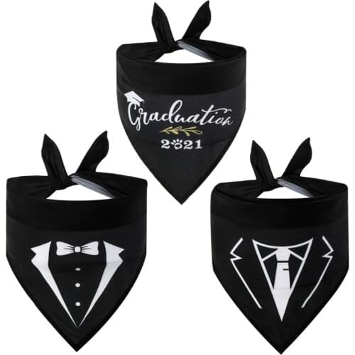 3Pcs/Lot Single Layer Handsome Black Tuxedo Printed Cat Dog Bandana Pet Saliva Towel