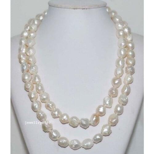 Natural Rare white 10*12mm Baroque waxberry Pearl Necklace 48"