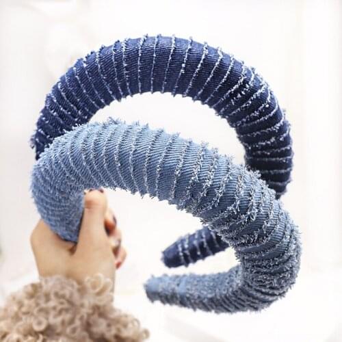 Popular Women Shabby Cotton Denim Cloth Headband Frayed Edges Hairband for Lady Girls Headdress Party Daily Headwear Accessories