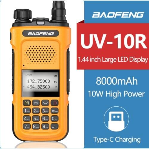 Baofeng UV-10R 10W Walkie Talkie 10km ing 136-174/400-520MHz With FCC&CE Ham Type C Charging Upgrade UV-5R Two Way Radio