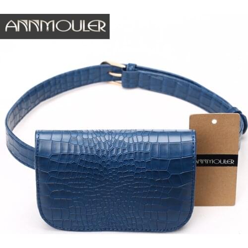 Annmouler Fashion Candy Color Waist Bag Alligator Pattern Women Waist Pack Black Adjustable Female Waist Belt Pu Funny Bags