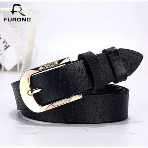 Ladies belt genuine leather ladies belt black jeans rhinestone embossed designer pin buckle belt ladies gift belt