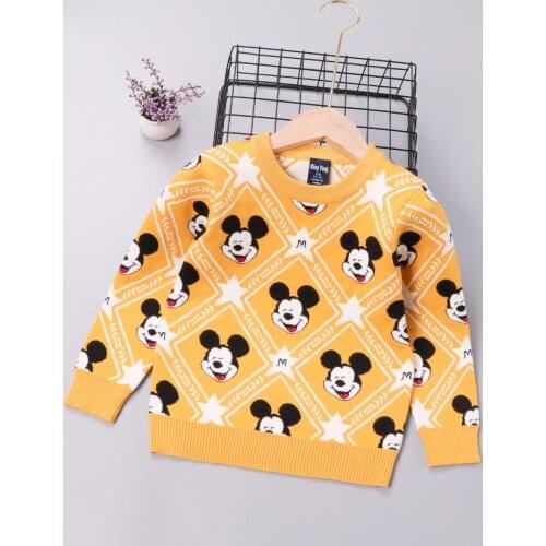 Cute Toddler Boys Clothes Autumn Knitted Sweater Mickey Mouse Jacquard Weave Pullover Outfits Winter Little Children Warm Tops