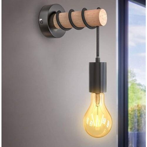 Contemporary Black White Single Head Wooden Wall Sconces Hanging Bedside Wall Light Fixtures Simple Design Hallway Wall Lamps