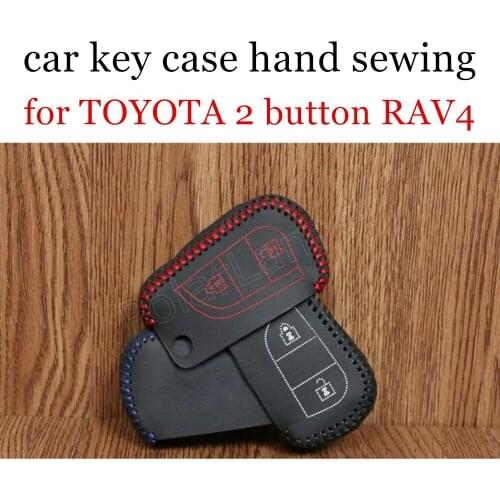 Only Red best selling nice Case fit for TOYOTA 2 button RAV4 car key case Hand sewing car key cover DIY Genuine leather