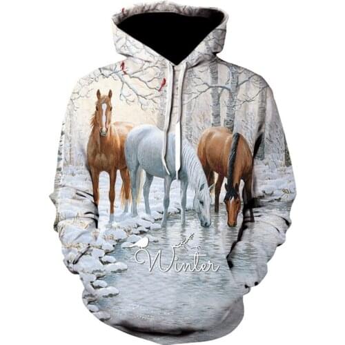 2020spring autumn new casual fashion home travel hooded pullover 3D horse print male sweatershirt male jacket sweatshirt hoodies