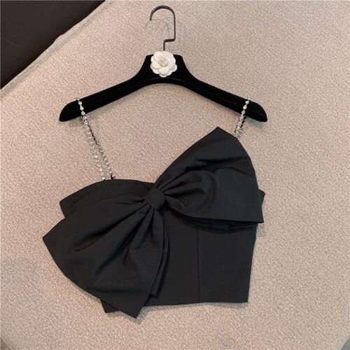 Big Bow Camisole Woman Rhinestone Chain Shoulder Strap 2021 Spring and Summer New Korean Style Temperament Lady Bra Crop Top
