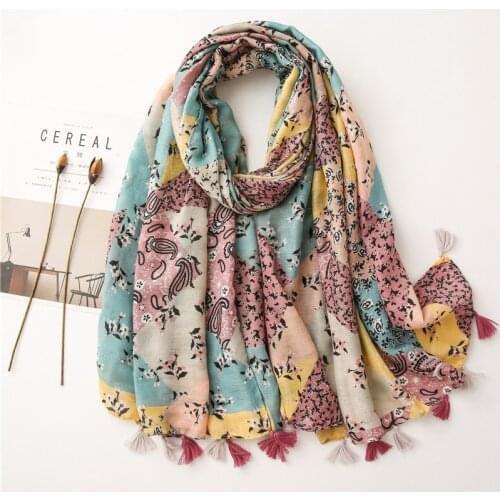 Ladies Fashion Ombre Plaid Polka Floral Tassel Viscose Shawl Scarf Women High Quality Wrap Pashminas Stole Bufandas Muslim Hijab