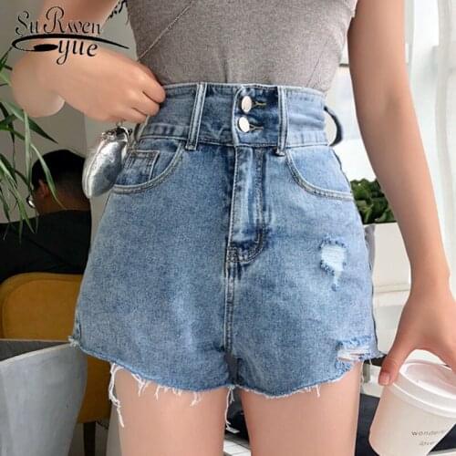 2019 women summer Lady short pants fashion jeans women tops High waist jeans shorts Straight Pants students tops 3662 50
