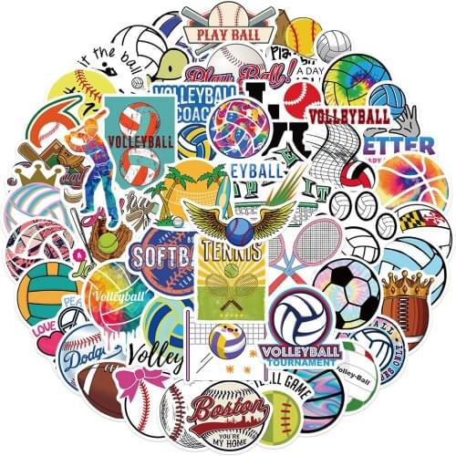 10/50/100Pcs Mixed Sports Volleyball Softball Soccer Ball Stickers on Water Bottles Suitcase Laptop Notebook Skateboard Kid Toy