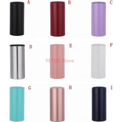 100pc 12oz Stainless Steel 304 Thermos Insulated Vacuum Cola Holder Tumbler Skinny Can Cooler 350ml Slim Beer Bottle Cold Keeper