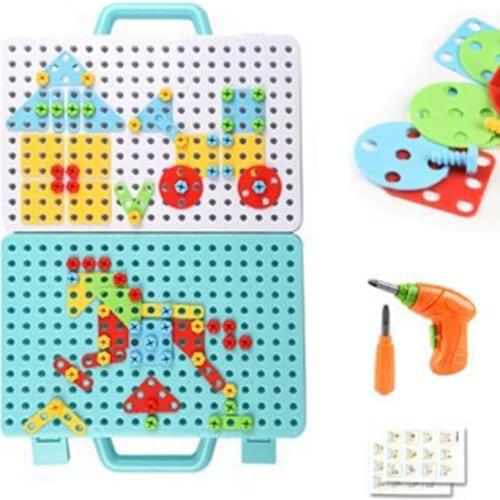 189Pcs Block Toy Colorful Electric Drill Puzzle Brain Developmental Jigsaw Construction Stacking Block with Screwdriver