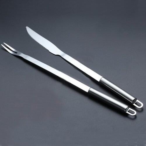 2pcs/lot Barbecue Tool Sets Outdoor Picnic Roasted Whole Lamb bake Kitchen Stainless Steel Barbecue BBQ Fork Knife OK 0272