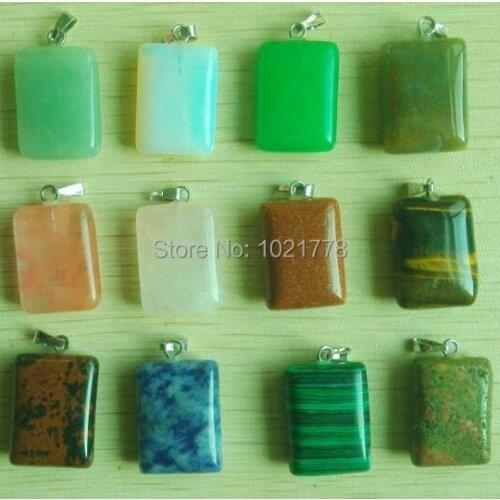 2016 New fashion High Quality Assorted natural stone Rectangle shape Charms Pendants jewelry 12pcs Wholesale free shipping