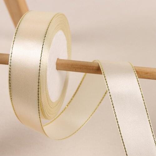 25Yards/Roll 2.5CM(1 Inch) Golden Edge Satin Ribbon Chrismas Wedding Supplies Cake Gift Wrap Box Package Ribbons DIY Accessories