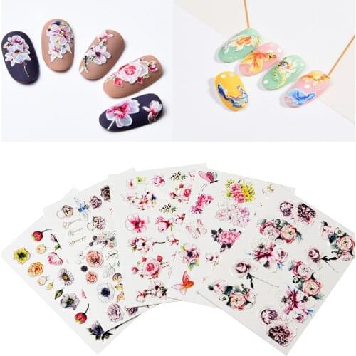 3D Acrylic Engraved flower Nail Sticker flower fish butterfly Water Decals Empaistic Nail Water Slide Decals hot Z0166