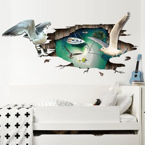 3d Sea Mew Wall Sticker Animal Floor Stickers Living Room Home Decor Wallstickers For Kids Baby Rooms Brick Retro Poster Mural