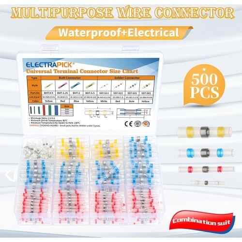 500Pcs Solder Seal Sleeve Heat Shrink Butt Wire Connectors Terminals Waterproof Shrink Butt Crimp Terminals