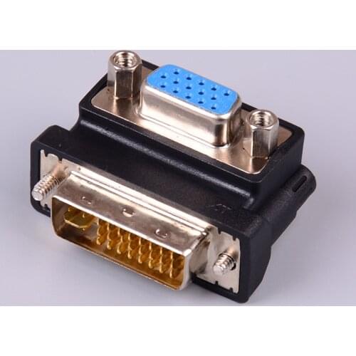 1pc Black DVI To VGA Adapter DVI-I 24+5 Pin Male To VGA 15 Pin Female 90 Degree Convertor Adapter
