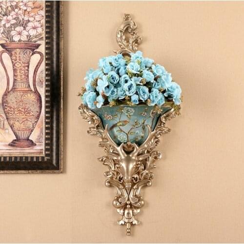 European Luxury Palace Wall Hanging Resin Vase Home Decoration Crafts Livingroom Hotel Wall Deer Mural Fakes Flowerpot Ornaments