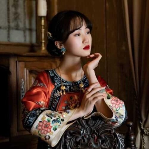 Chinese Dress Lady Silk Qipao Red Hanfu Big Size Cheongsam Dress Womens Summer Retro Printed Embroidery China Tang Costume