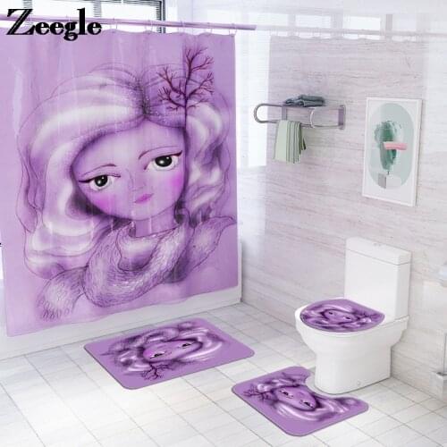 Zeegle Bath Mat and Shower Curtain Set Flannel Bathroom Carpet Rug Absorbent Toilet Mat Anti-Slip Toilet Foot Mat Set