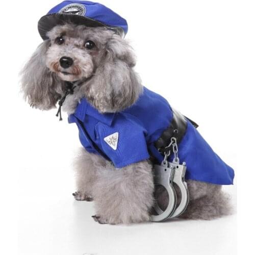 Dog Police Costume Set Pet Puppy Clothing Cat Role-play Outfit Hooide Small Dog Funny Christmas Halloween Party Cosplay Clothes