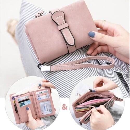 Leather Short Women Wallet Matte Surface Folded Zipper Coin Purse Photo Card Holder Cute Small Money Bag Ladies Portable Clutch