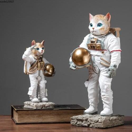 Creative Resin Abstract Space Dog Cat Sculpture Crafts Childrens Room Decoration Cute Cartoon Animal Statue Home Ornaments Gift