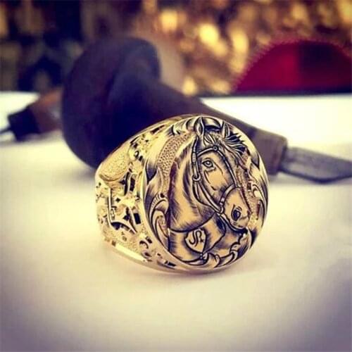 Creative European and American Portrayed Horse Hollow Ring For Men Wedding Engagement Party Jewelry